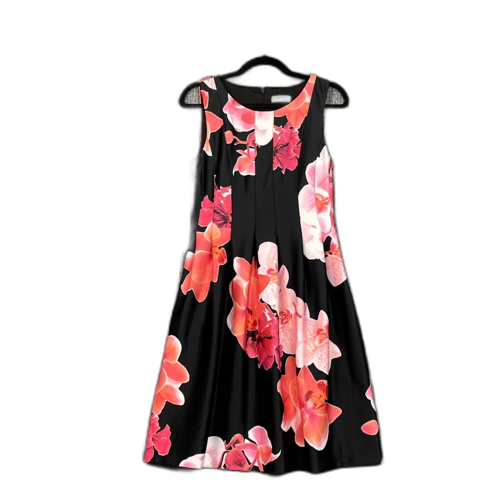 Calvin Klein A Line Midi Dress Women Small Sleeveless Back Zip Floral Chic Boho